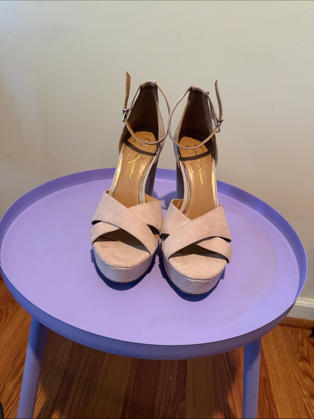 Jessica Simpson Blush Suede Platform Ankle-Strap Heels - Picture 2 of 4